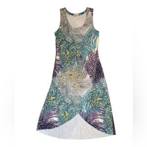 Zen Kints Sleeveless Rayon Hawaiian Floral Asymmetrical Maxi Dress Small